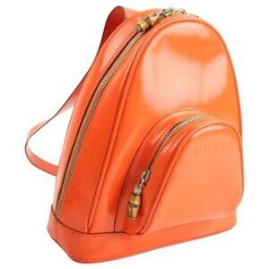 Gucci Orange Patent Messenger Two Way Backpack Triangular With Pocket